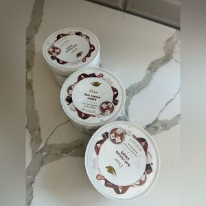 New sealed 3 pack Dove hot cocoa swirl body scrub set